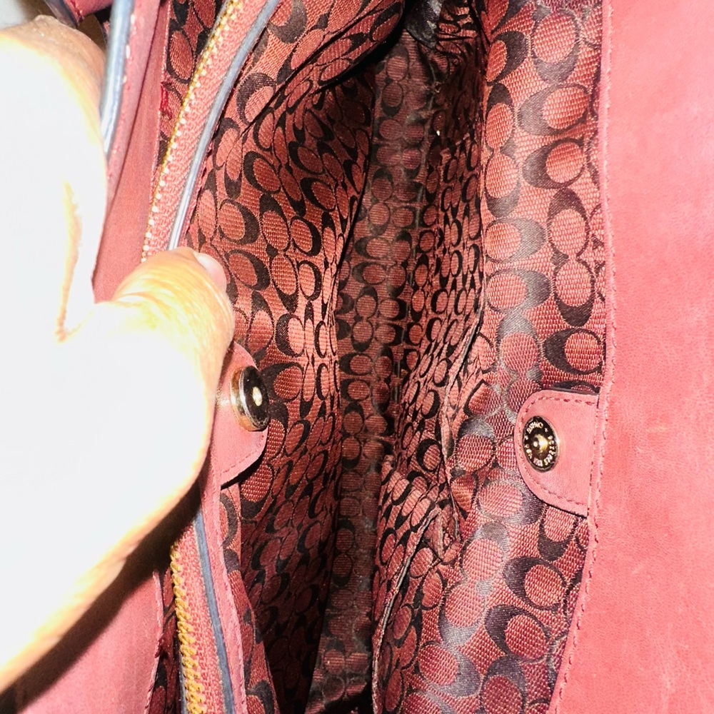 Coach Burgundy Leather Satchel with Cherry Charm and Floral Scarf - Picture 8 of 12